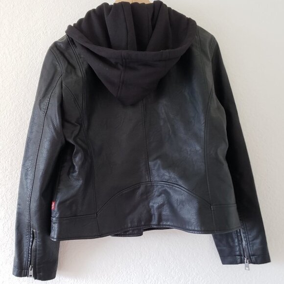 NWT - Levi's Ladies' Faux Leather Black Moto Hooded Jacket – Size XXL (16) - Picture 6 of 9